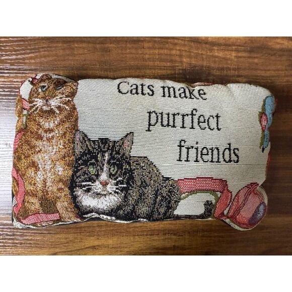 2 Vintage Tapestry Cat Throw Pillows Small Each 11.5" by 7" - Picture 2 of 5
